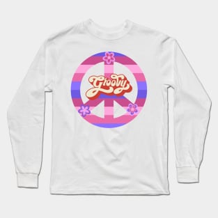 Groovy Pink Peace Sign - Vintage Love White Long Sleeve T-Shirt